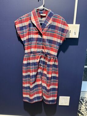 Vintage Red and Blue Plaid Button-Front Dress